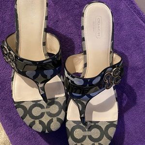 Signature Black Coach Wedge Sandals
